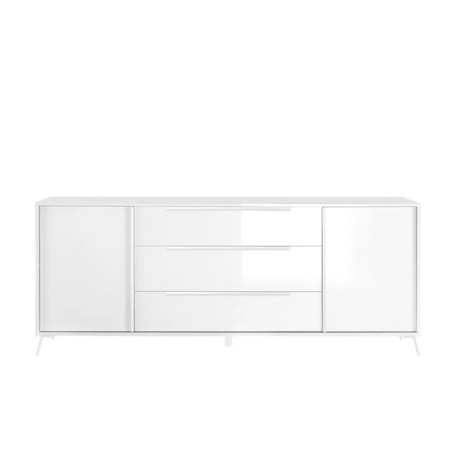 Dressoir Steel 205 cm breed 2 deurs 3 laden hoogglans wit afbeelding 1