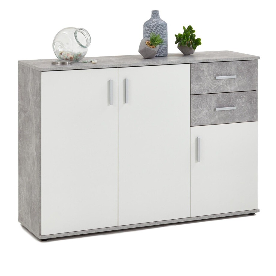 Dressoir Albi 120 cm breed - Grijs beton met wit afbeelding 1