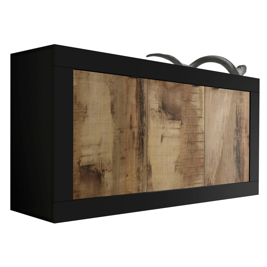 Dressoir Basic 160 cm breed zwart met eiken Dressoir Basic 160 cm breed zwart met eiken afbeelding 1