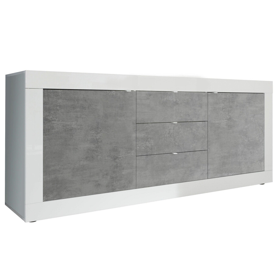 Dressoir Basic 210 cm breed wit met beton Dressoir Basic 210 cm breed wit met beton afbeelding 1