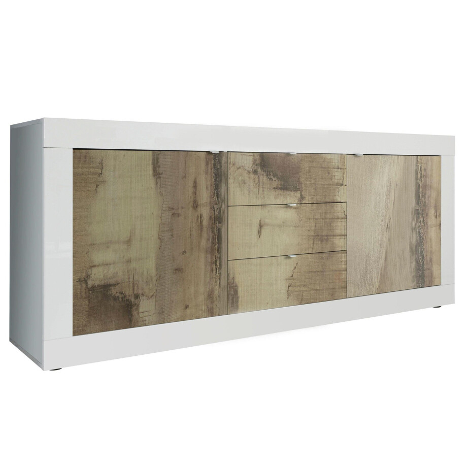 Dressoir Basic 210 cm breed wit met eiken afbeelding 1