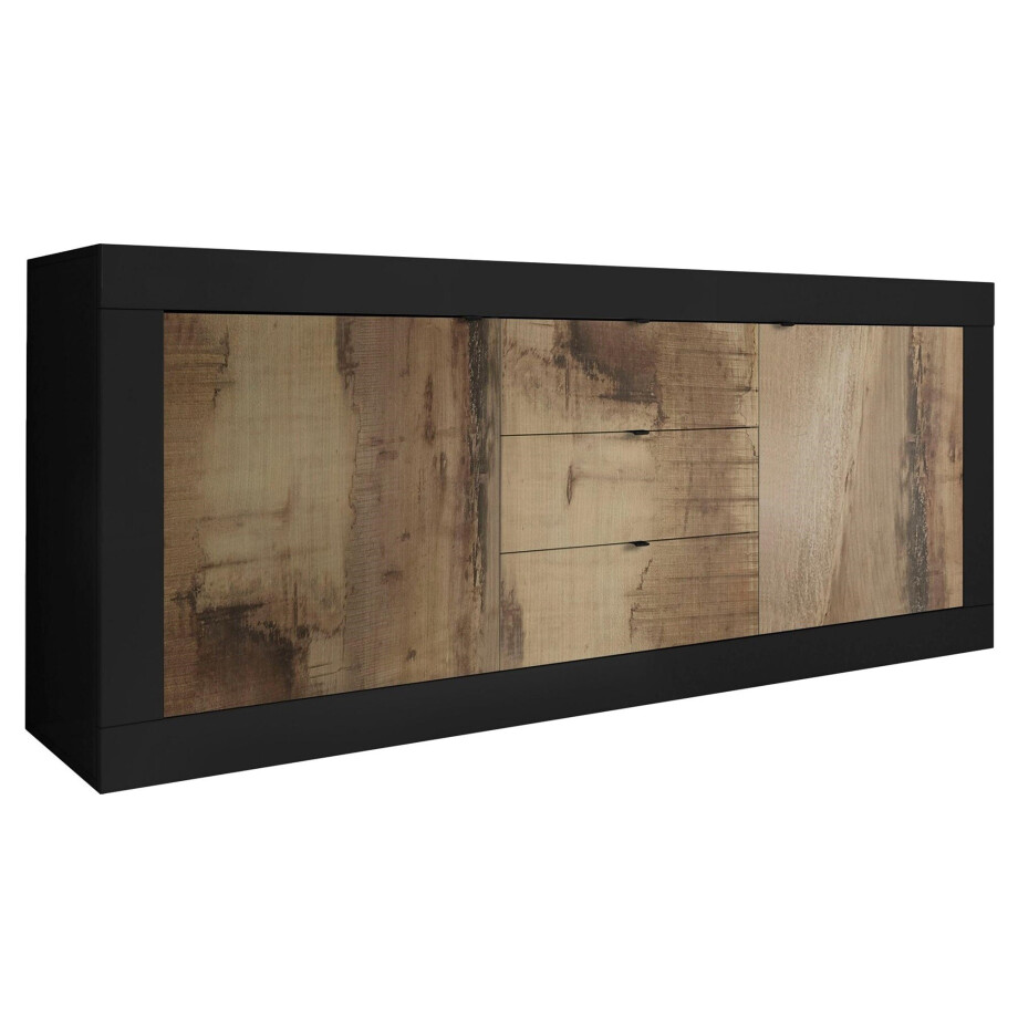 Dressoir Basic 210 cm breed zwart met eiken Dressoir Basic 210 cm breed zwart met eiken afbeelding 1