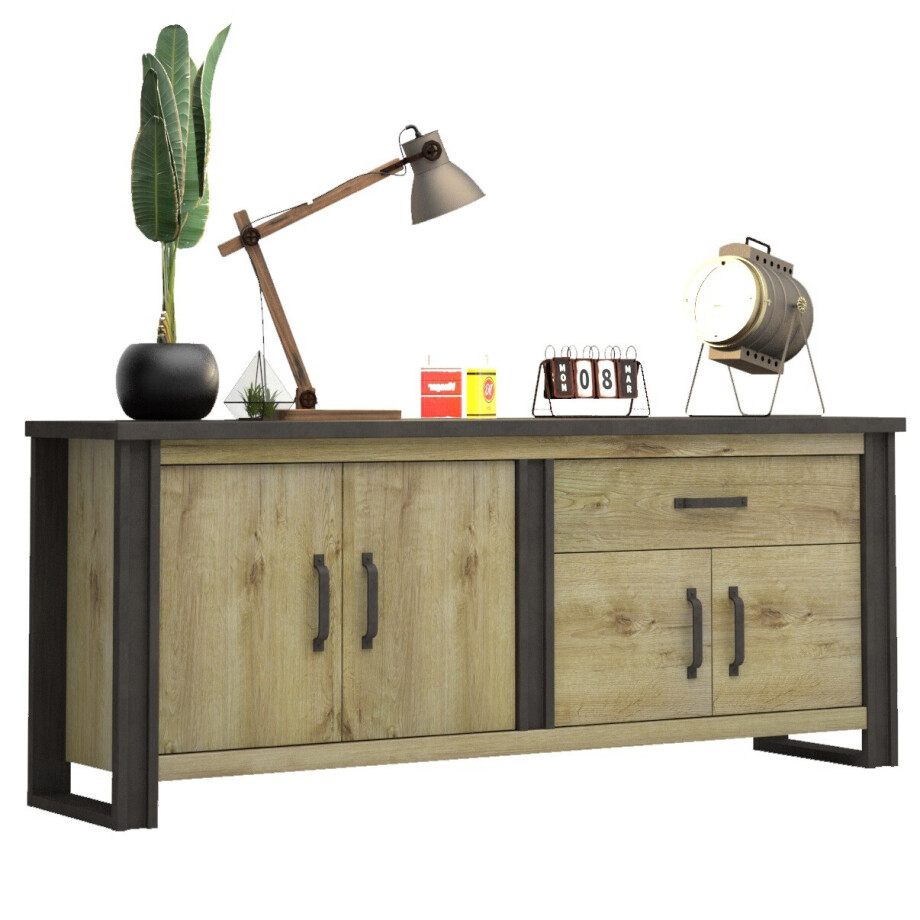 Dressoir Baxter 224 cm breed eiken met antraciet afbeelding 1