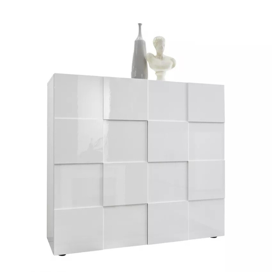 Dressoir Dama 111 cm hoog - hoogglans wit afbeelding 1