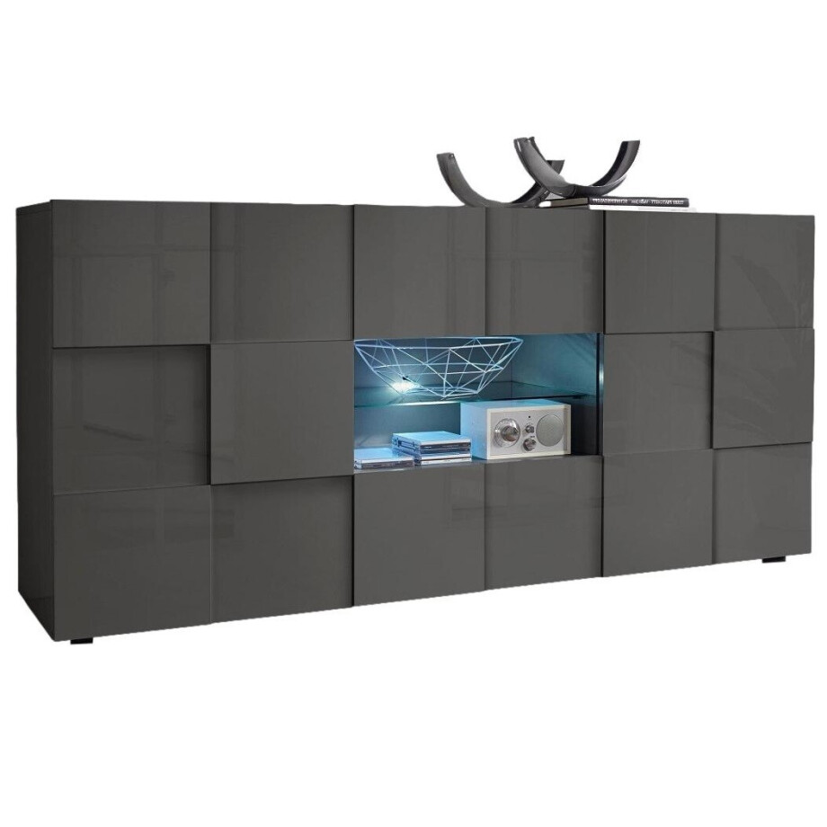 Dressoir Dama 181 cm breed hoogglans grijs afbeelding 1