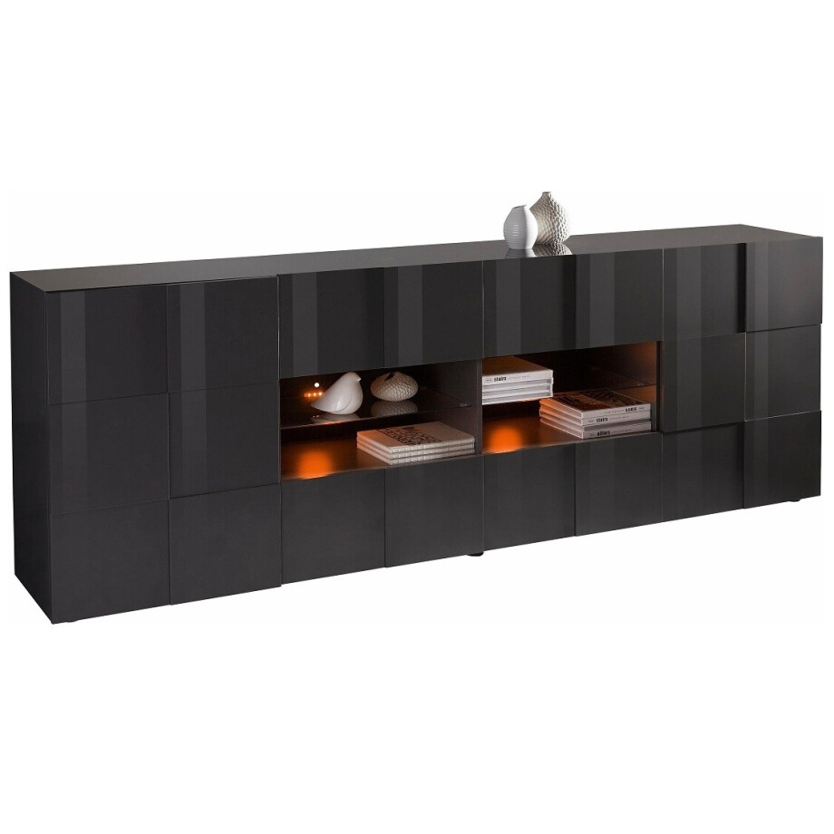 Dressoir Dama 241 cm breed hoogglans grijs afbeelding 1