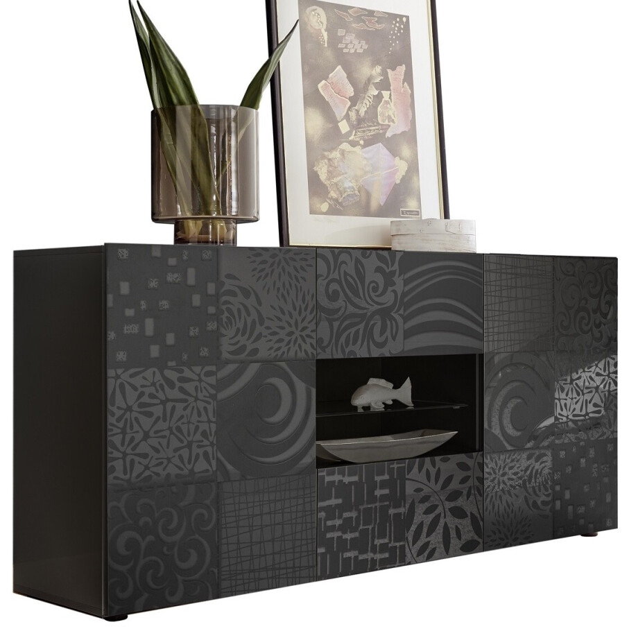 Dressoir Miro 181 cm breed in hoogglans grijs afbeelding 1
