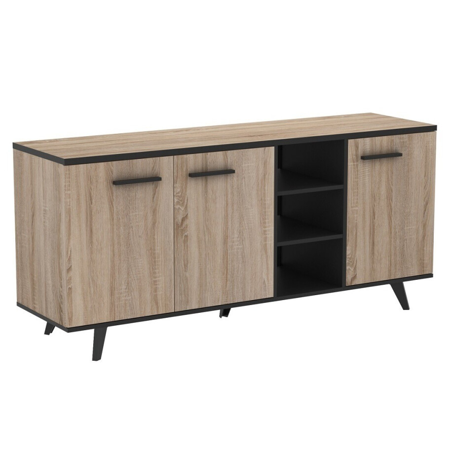 Dressoir Piano 160 cm breed - Eiken met zwart Dressoir Piano 160 cm breed - Eiken met zwart afbeelding 1