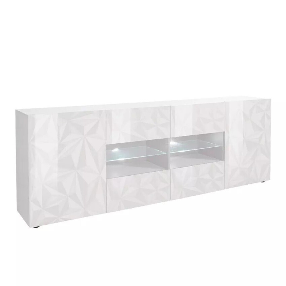 Dressoir Prisma 241 cm breed in hoogglans wit afbeelding 1
