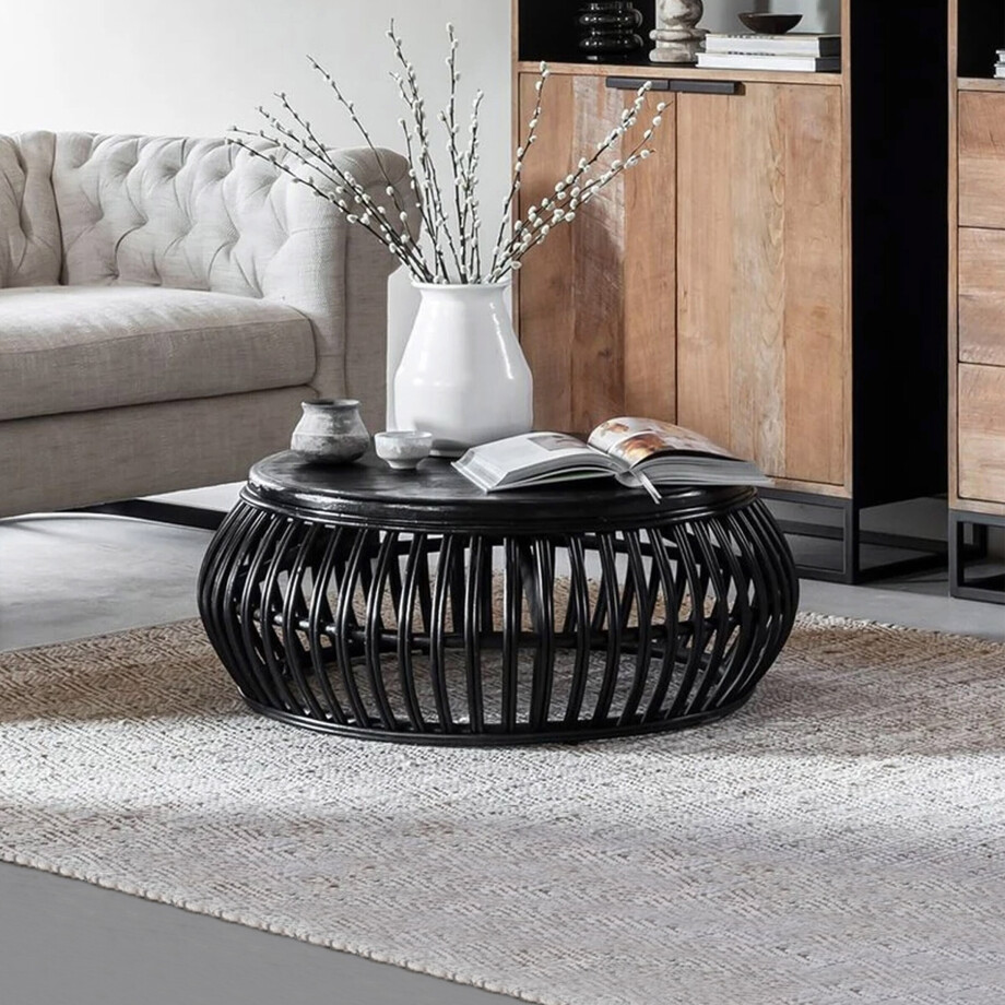MUST Living Salontafel 'Positano' Rotan, 90cm, kleur Zwart afbeelding 1
