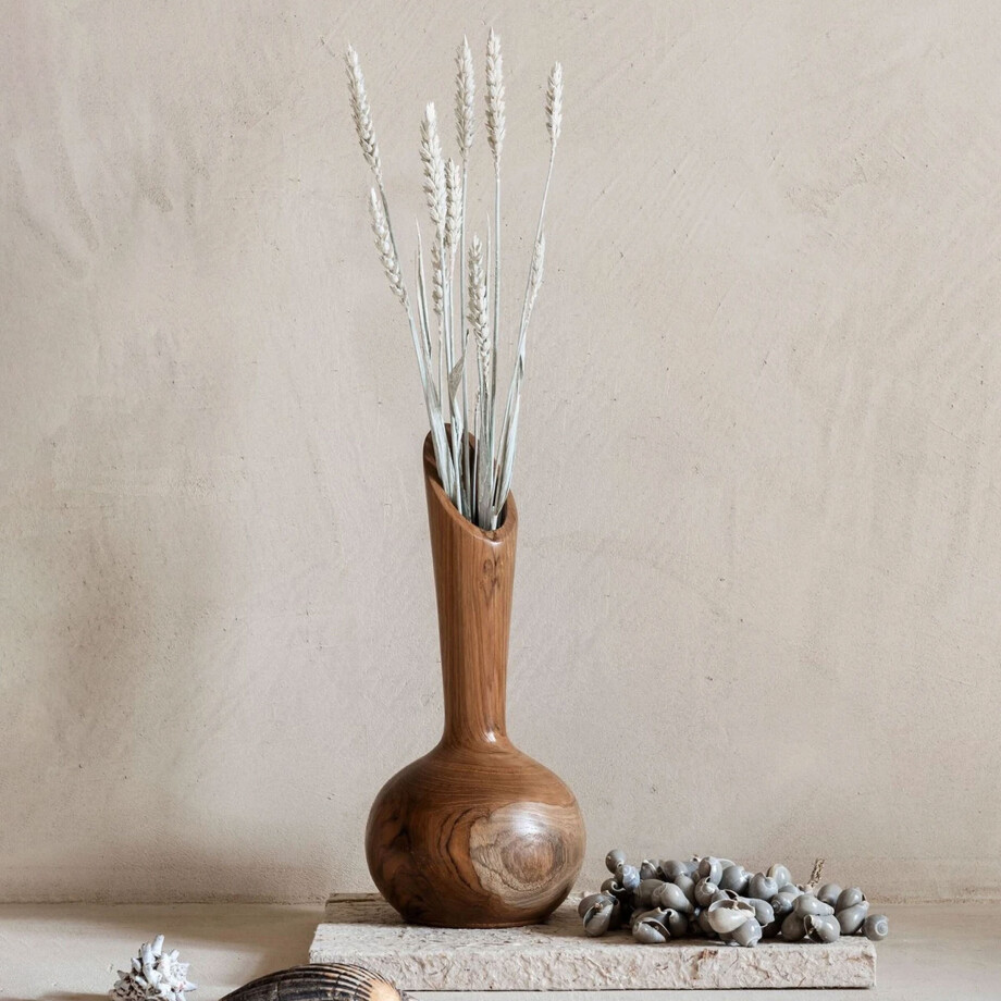 MUST Living Vaas 'Single Flower' Teakhout, 30cm afbeelding 1