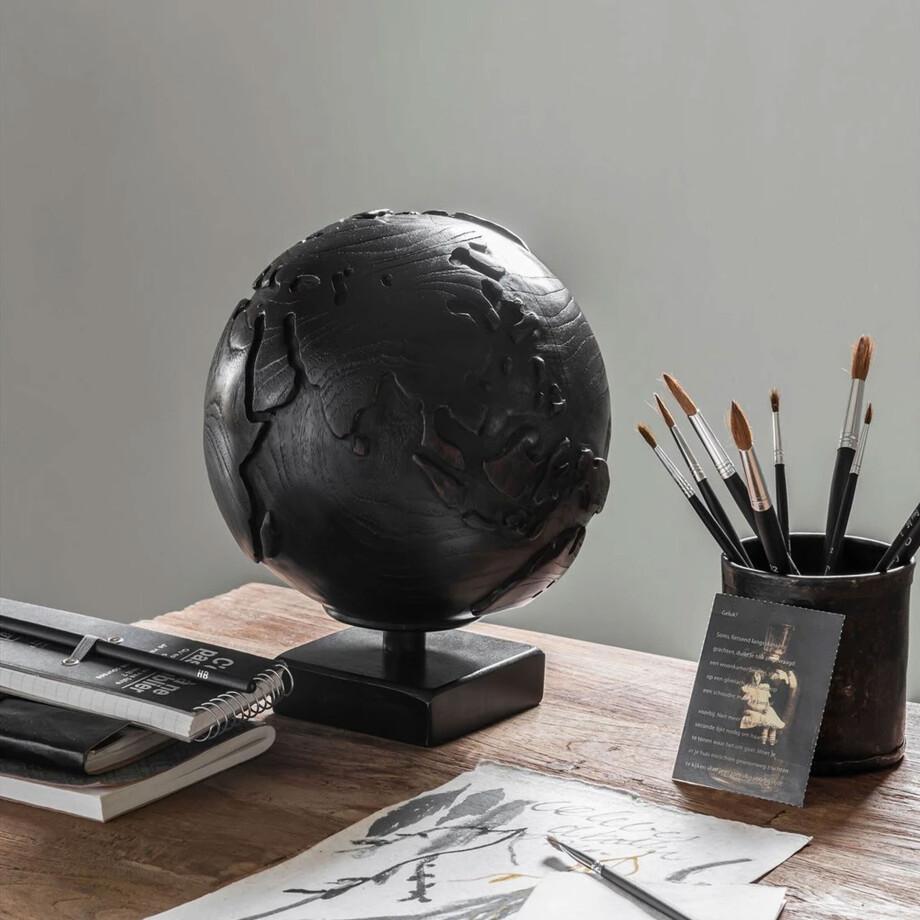 MUST Living Decoratie 'Wereldbol' Teakhout, kleur Zwart MUST Living Decoratie 'Wereldbol' Teakhout, kleur Zwart afbeelding 1