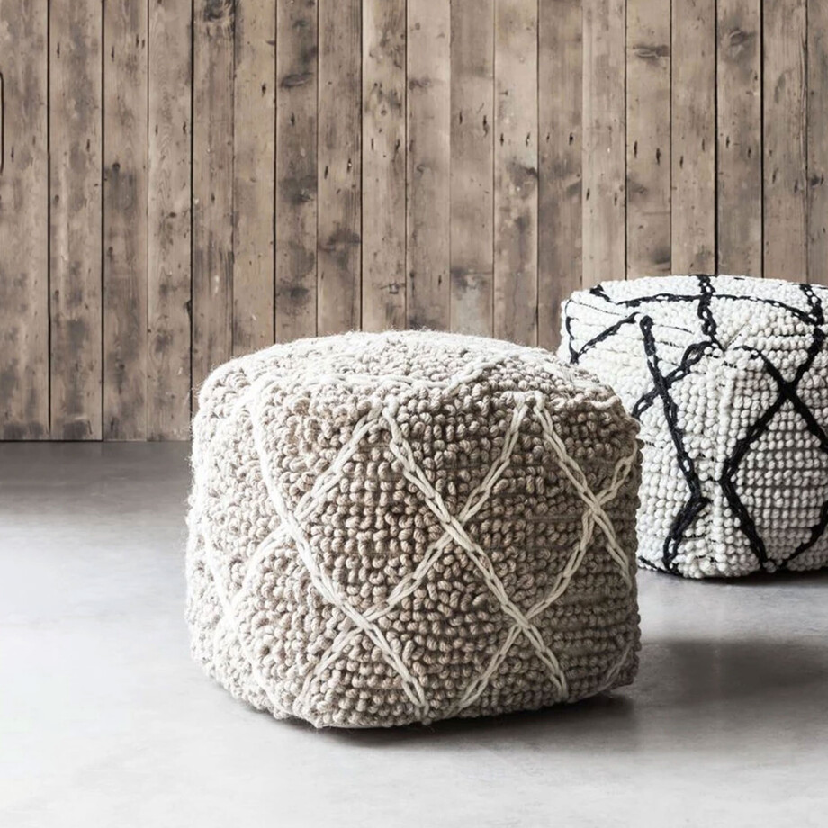 MUST Living Poef 'Princess' 40cm, kleur Wit / Beige afbeelding 1