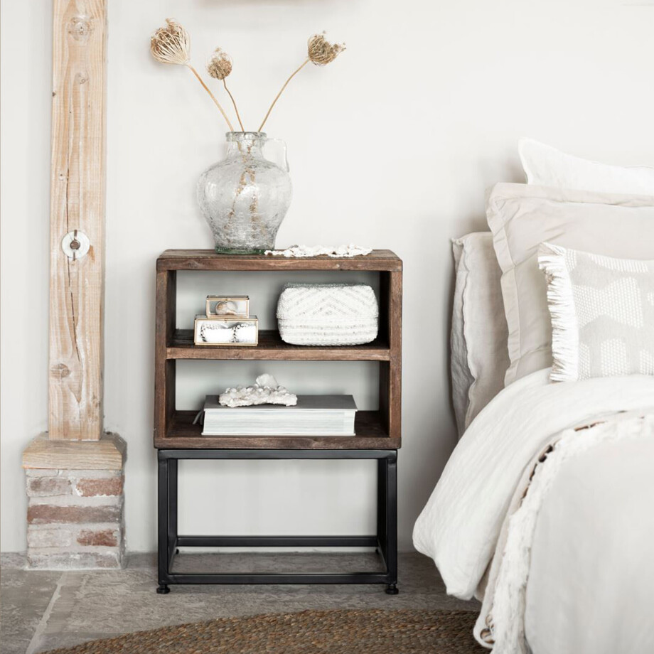 DTP Home Nachtkastje 'Timber' Hout en staal, 45 x 35cm DTP Home Nachtkastje 'Timber' Hout en staal, 45 x 35cm afbeelding 1