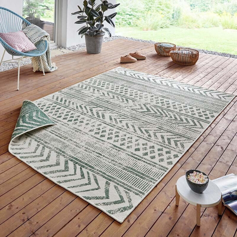Dubbelzijdig Buitenkleed Biri Groen Crème 120x170 Cm Laagpolig NORTHRUGS - Dekbed-Discounter.nl afbeelding 1