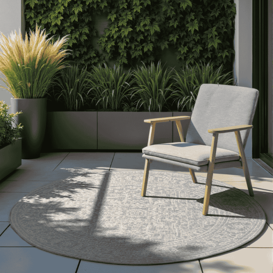 Dubbelzijdig Buitenkleed Kona Rond - Wit Grijs Xcm - - Dekbed-Discounter.nl Dubbelzijdig Buitenkleed Kona Rond - Wit Grijs Xcm - - Dekbed-Discounter.nl afbeelding