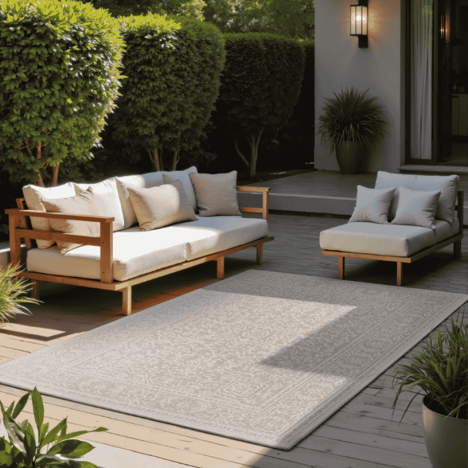 Dubbelzijdig Buitenkleed Kona - Wit Grijs 250x80cm - - Dekbed-Discounter.nl afbeelding 
