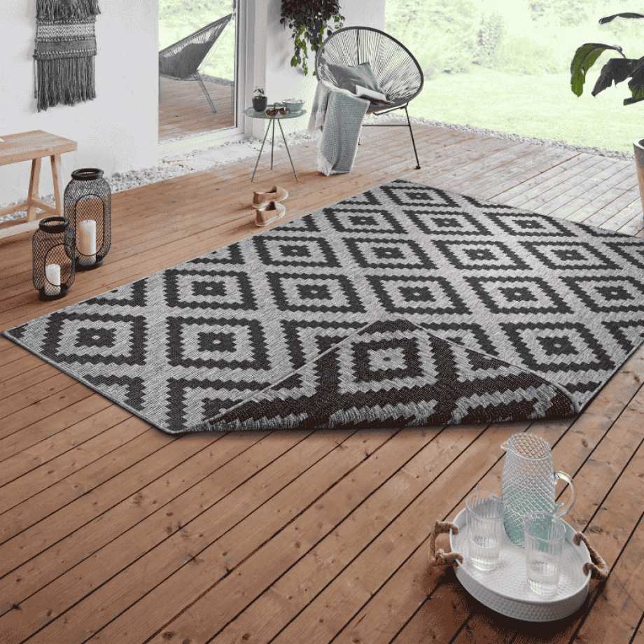 Dubbelzijdig Buitenkleed Malta - Grijs Zwart 150x80cm - - Dekbed-Discounter.nl Dubbelzijdig Buitenkleed Malta - Grijs Zwart 150x80cm - - Dekbed-Discounter.nl afbeelding