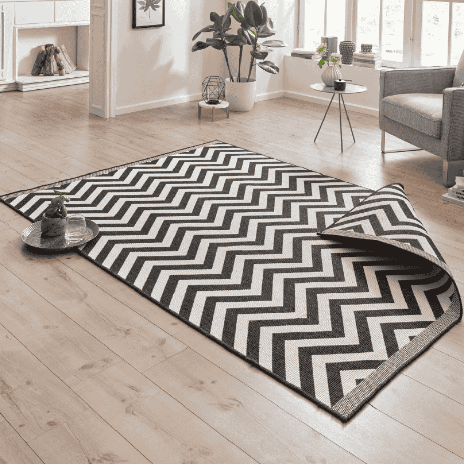 Dubbelzijdig Buitenkleed Palma - Zwart Creme 150x80cm - - Dekbed-Discounter.nl Dubbelzijdig Buitenkleed Palma - Zwart Creme 150x80cm - - Dekbed-Discounter.nl afbeelding