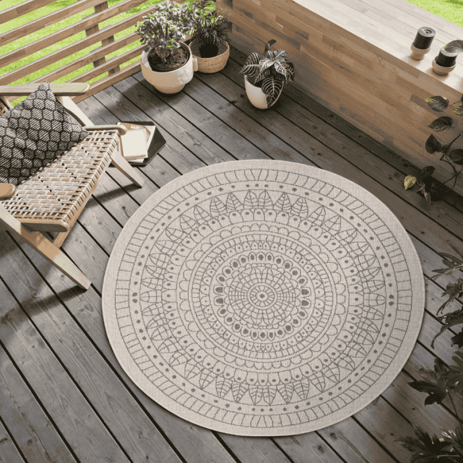 Dubbelzijdig Buitenkleed Porto Rond - Beige Creme Xcm - - Dekbed-Discounter.nl Dubbelzijdig Buitenkleed Porto Rond - Beige Creme Xcm - - Dekbed-Discounter.nl afbeelding