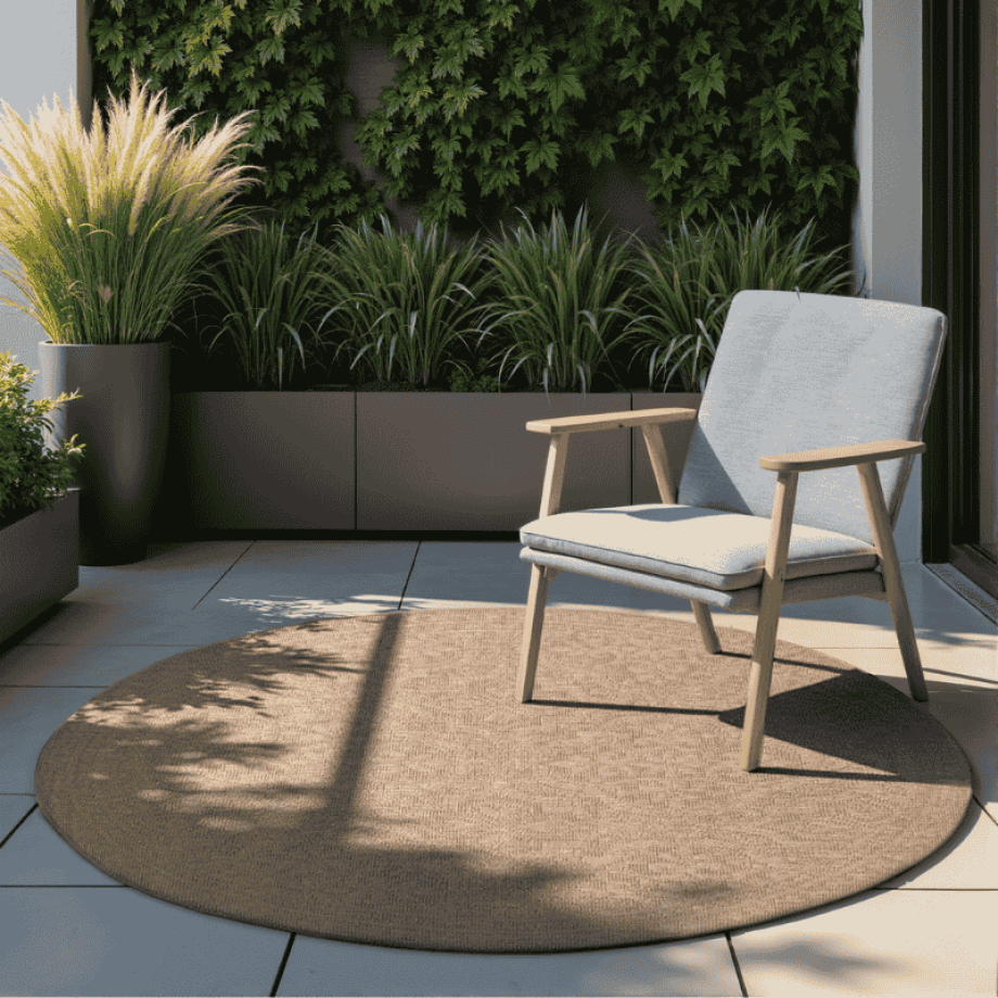 Dubbelzijdig Buitenkleed Rosel Rond - Beige Xcm - - Dekbed-Discounter.nl afbeelding 