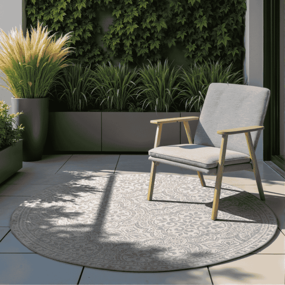 Dubbelzijdig Buitenkleed Rosel Rond - Wit Grijs Xcm - - Dekbed-Discounter.nl Dubbelzijdig Buitenkleed Rosel Rond - Wit Grijs Xcm - - Dekbed-Discounter.nl afbeelding