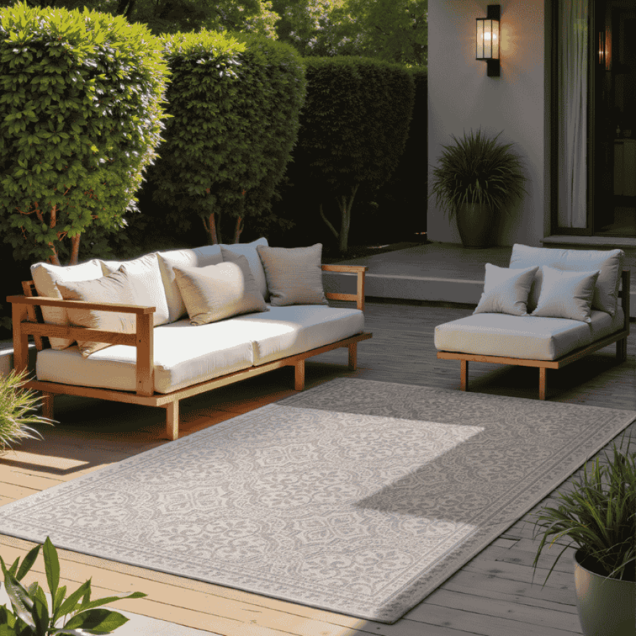 Dubbelzijdig Buitenkleed Rosel - Wit Grijs 250x80cm - - Dekbed-Discounter.nl afbeelding 