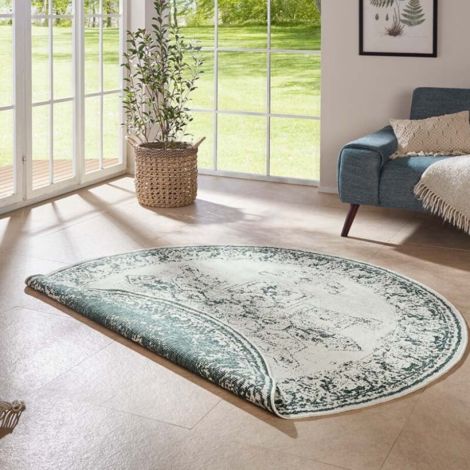 Dubbelzijdig Rond Vloerkleed Borbon Groen Ø 200 Cm Laagpolig NORTHRUGS - Dekbed-Discounter.nl afbeelding 