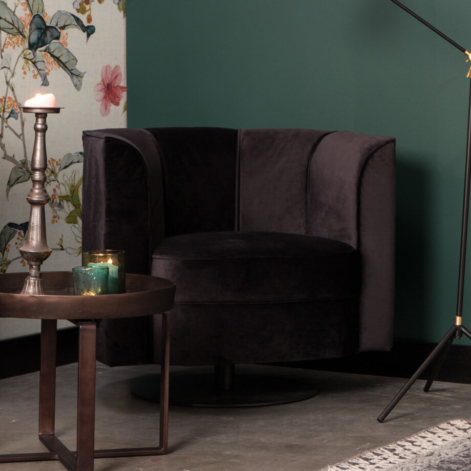 Dutchbone Draaibare Fauteuil 'Flower', kleur Zwart afbeelding 1