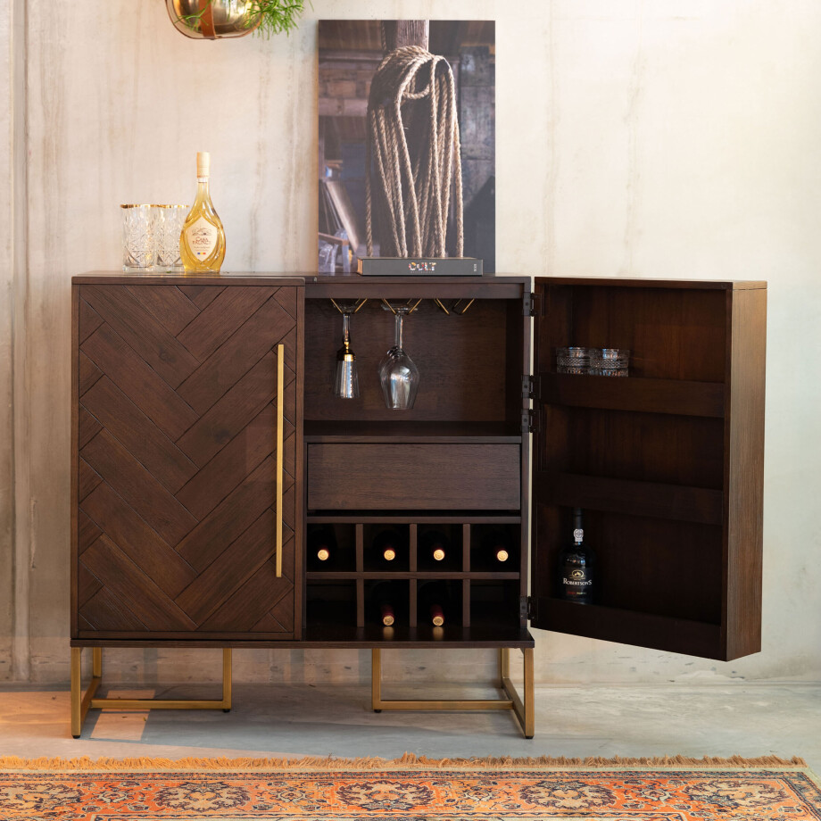 Dutchbone Wijnkast 'Class' Antique Brass, 100 x 100cm, kleur Bruin Dutchbone Wijnkast 'Class' Antique Brass, 100 x 100cm, kleur Bruin afbeelding 1