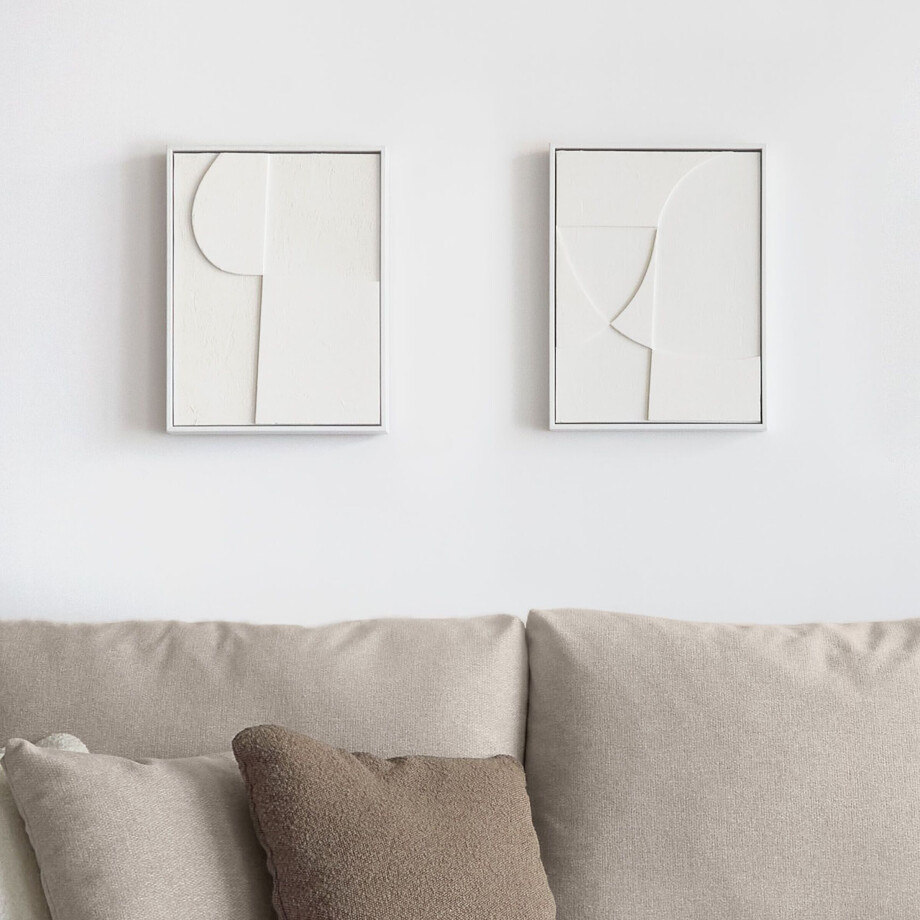 Kave Home Wandpaneel 'Beija' Wit reliëf, canvas 30 x 40cm, Set van 2 stuks Kave Home Wandpaneel 'Beija' Wit reliëf, canvas 30 x 40cm, Set van 2 stuks afbeelding 1