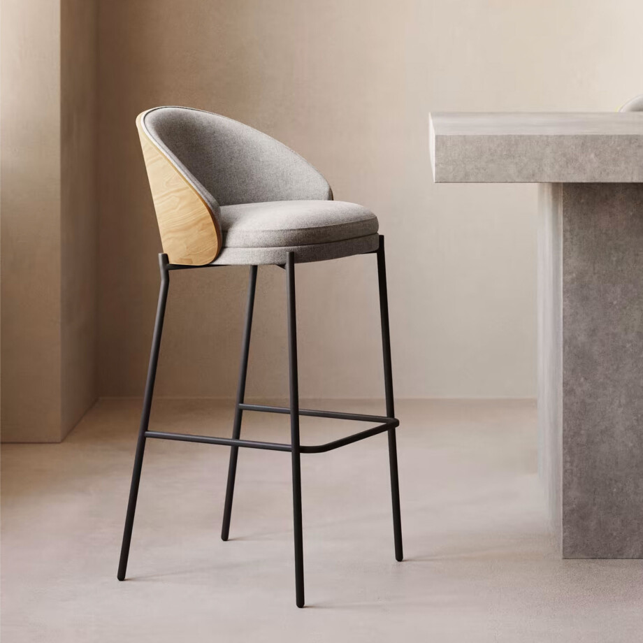 Kave Home Barkruk 'Eamy' Essenhout, kleur Lichtgrijs/Naturel (zithoogte 77cm) Kave Home Barkruk 'Eamy' Essenhout, kleur Lichtgrijs/Naturel (zithoogte 77cm) afbeelding 1