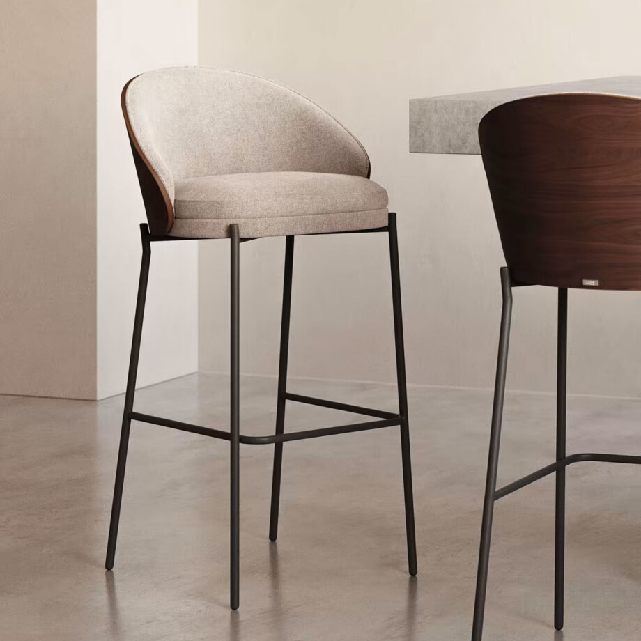 Kave Home Barkruk 'Eamy' Essenhout, kleur Lichtbruin (zithoogte 77cm) afbeelding 1