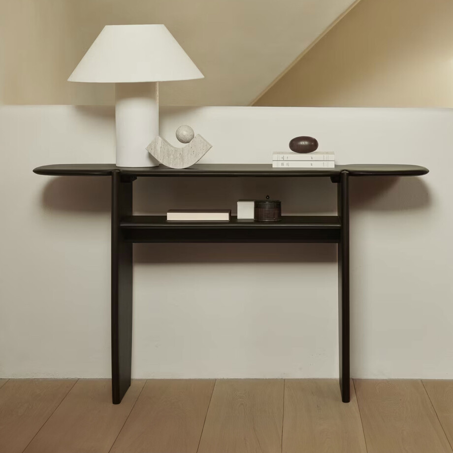 Ethnicraft Sidetable 'PI' Gevernist Mahoniehout, 130cm, kleur Donkerbruin Ethnicraft Sidetable 'PI' Gevernist Mahoniehout, 130cm, kleur Donkerbruin afbeelding 1