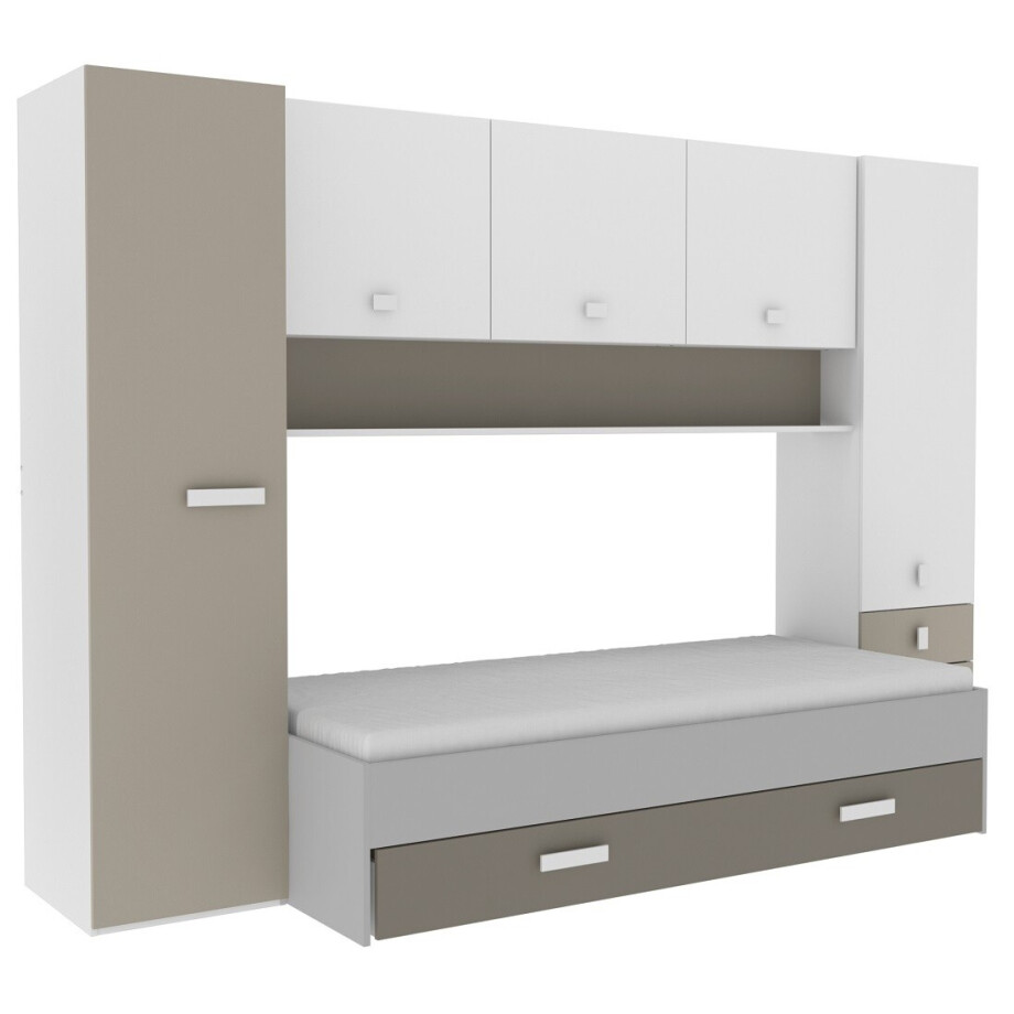 Tidy overbed - eenpersoonsbed met opbergruimte - wit met klei afbeelding 1
