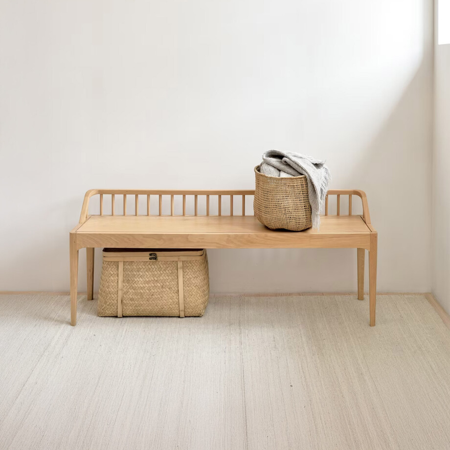 Ethnicraft Eetkamerbank 'Spindle' Eikenhout, 150cm, kleur Naturel afbeelding 1