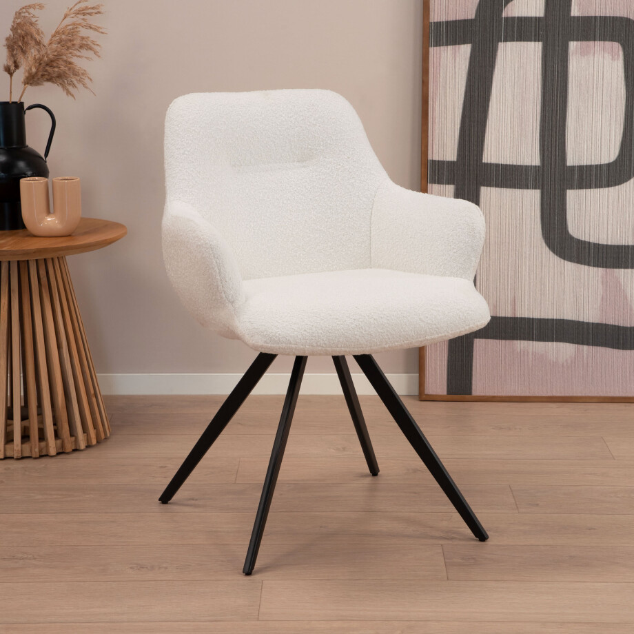 Sohome Draaibare Eetkamerstoel 'Aimée' Bouclé, kleur Wit Sohome Draaibare Eetkamerstoel 'Aimée' Bouclé, kleur Wit afbeelding 1
