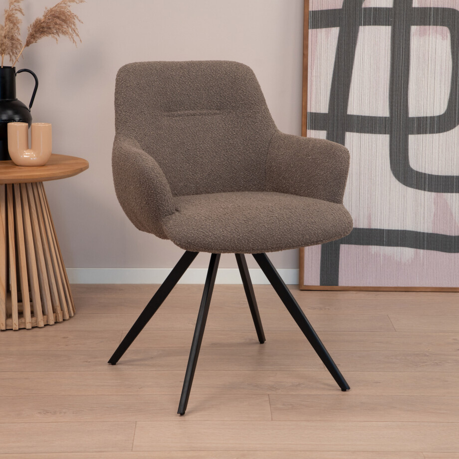 Sohome Draaibare Eetkamerstoel 'Aimée' Bouclé, kleur Bruin afbeelding 1