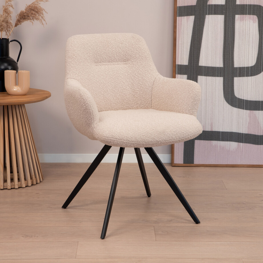 Sohome Draaibare Eetkamerstoel 'Aimée' Bouclé, kleur Beige Sohome Draaibare Eetkamerstoel 'Aimée' Bouclé, kleur Beige afbeelding 1