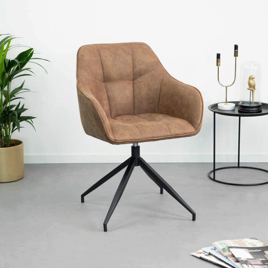 Bendt Eetkamerstoel 'Helena' Draaibaar, kleur Bruin Bendt Eetkamerstoel 'Helena' Draaibaar, kleur Bruin afbeelding 1