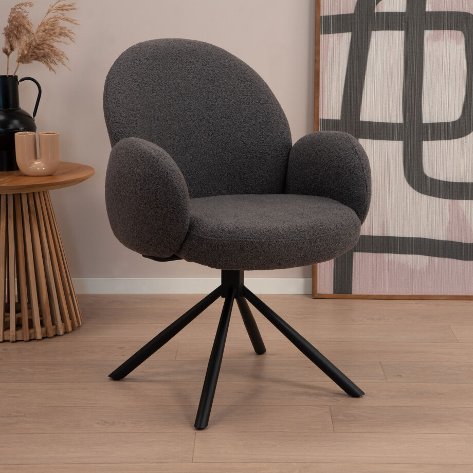 Tower Living Draaibare Eetkamerstoel 'Imola' Bouclé, kleur Antraciet Tower Living Draaibare Eetkamerstoel 'Imola' Bouclé, kleur Antraciet afbeelding 1