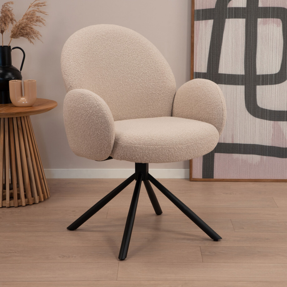 Tower Living Draaibare Eetkamerstoel 'Imola' Bouclé, kleur Beige afbeelding 1