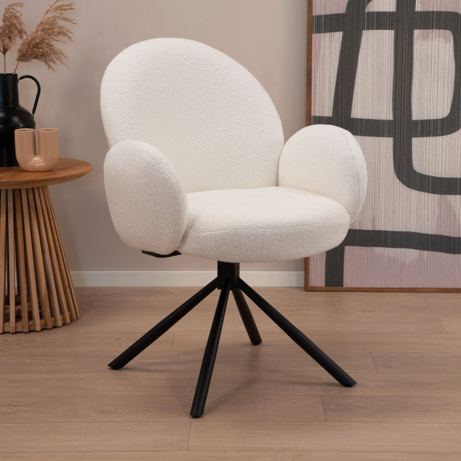 Tower Living Draaibare Eetkamerstoel 'Imola' Bouclé, kleur Wit Tower Living Draaibare Eetkamerstoel 'Imola' Bouclé, kleur Wit afbeelding 1