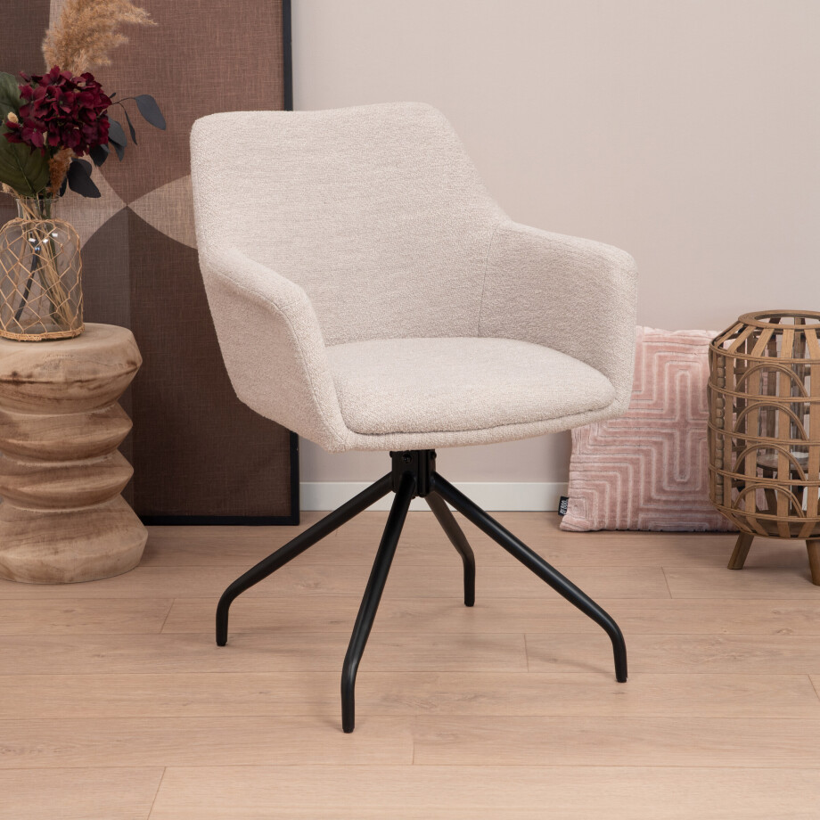 Sohome Draaibare Eetkamerstoel 'Lori' Bouclé, kleur Naturel Sohome Draaibare Eetkamerstoel 'Lori' Bouclé, kleur Naturel afbeelding 1