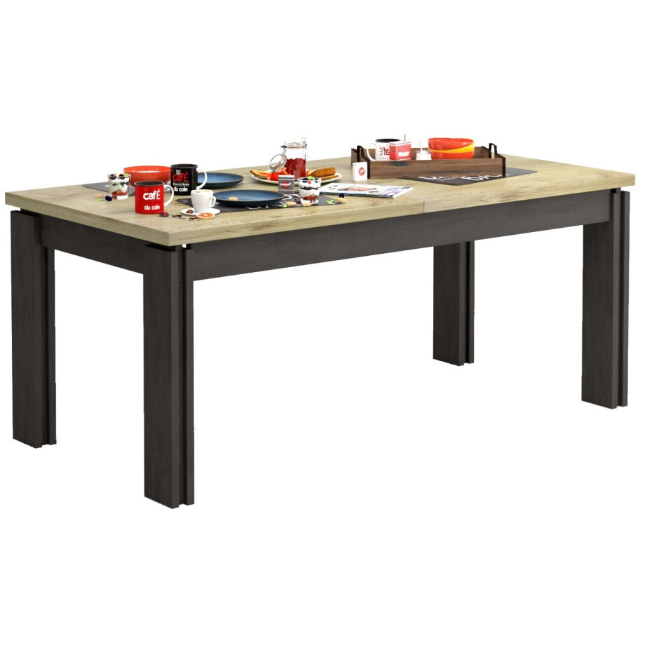 Eettafel Baxter uitschuifbaar 180 tot 225 cm eiken met antraciet afbeelding 1