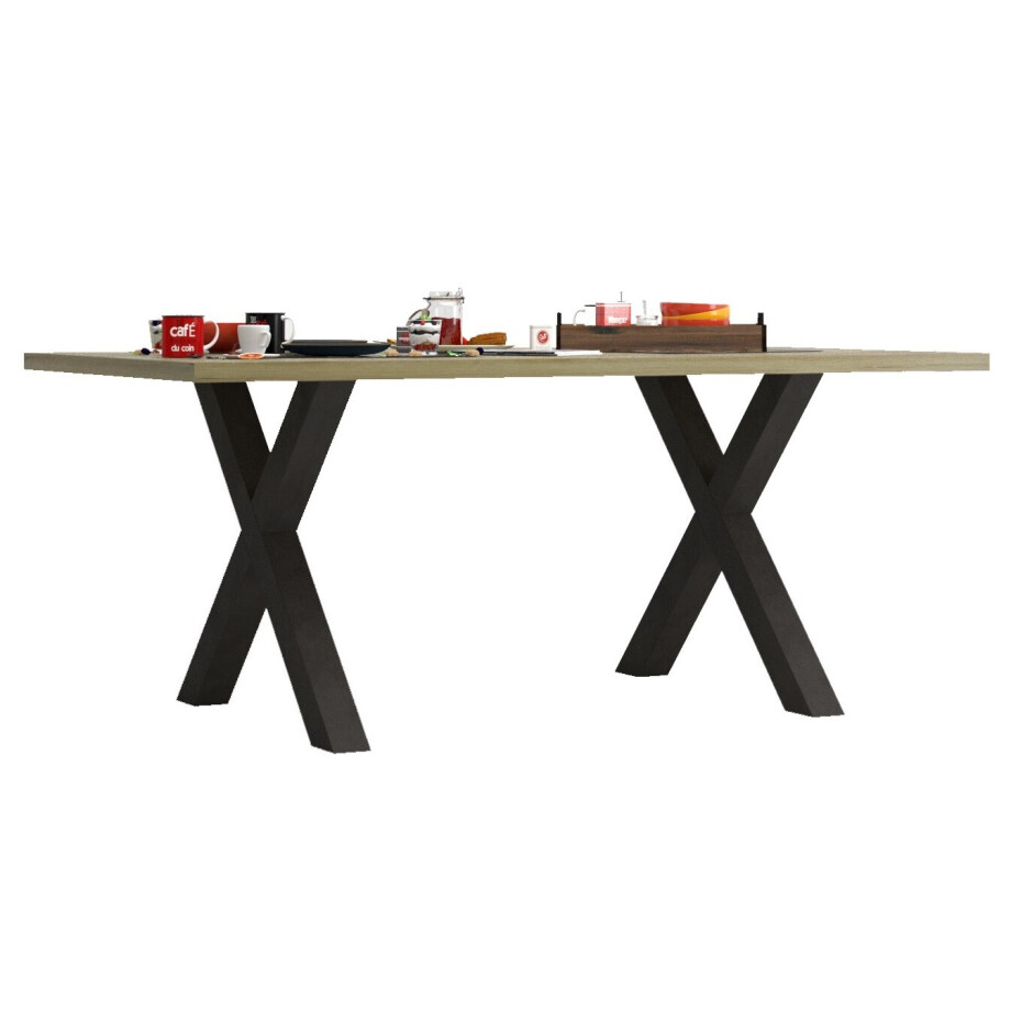 Eettafel Baxter X poot 200x100 cm eiken met antraciet afbeelding 1