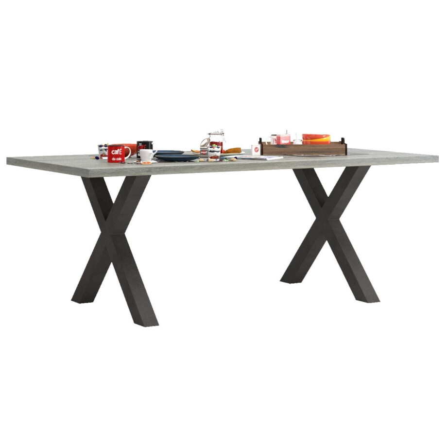 Eettafel Baxter X poot 200x100 cm grijs eiken met antraciet afbeelding 1