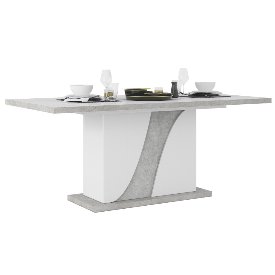 Eettafel Goya 90x180 cm uitschuifbaar hoogglans wit met grijs afbeelding 1