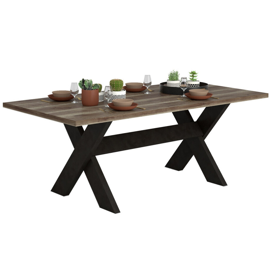 Eettafel Malt X poot 180x90 cm - oud eiken met antraciet afbeelding 1