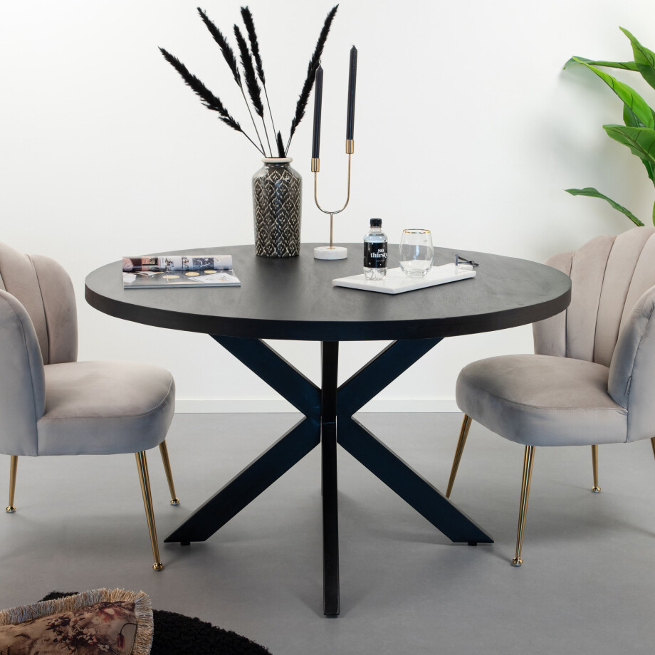 LivingFurn Ronde Eettafel 'Kala' 120cm, Mangohout, kleur Zwart afbeelding 